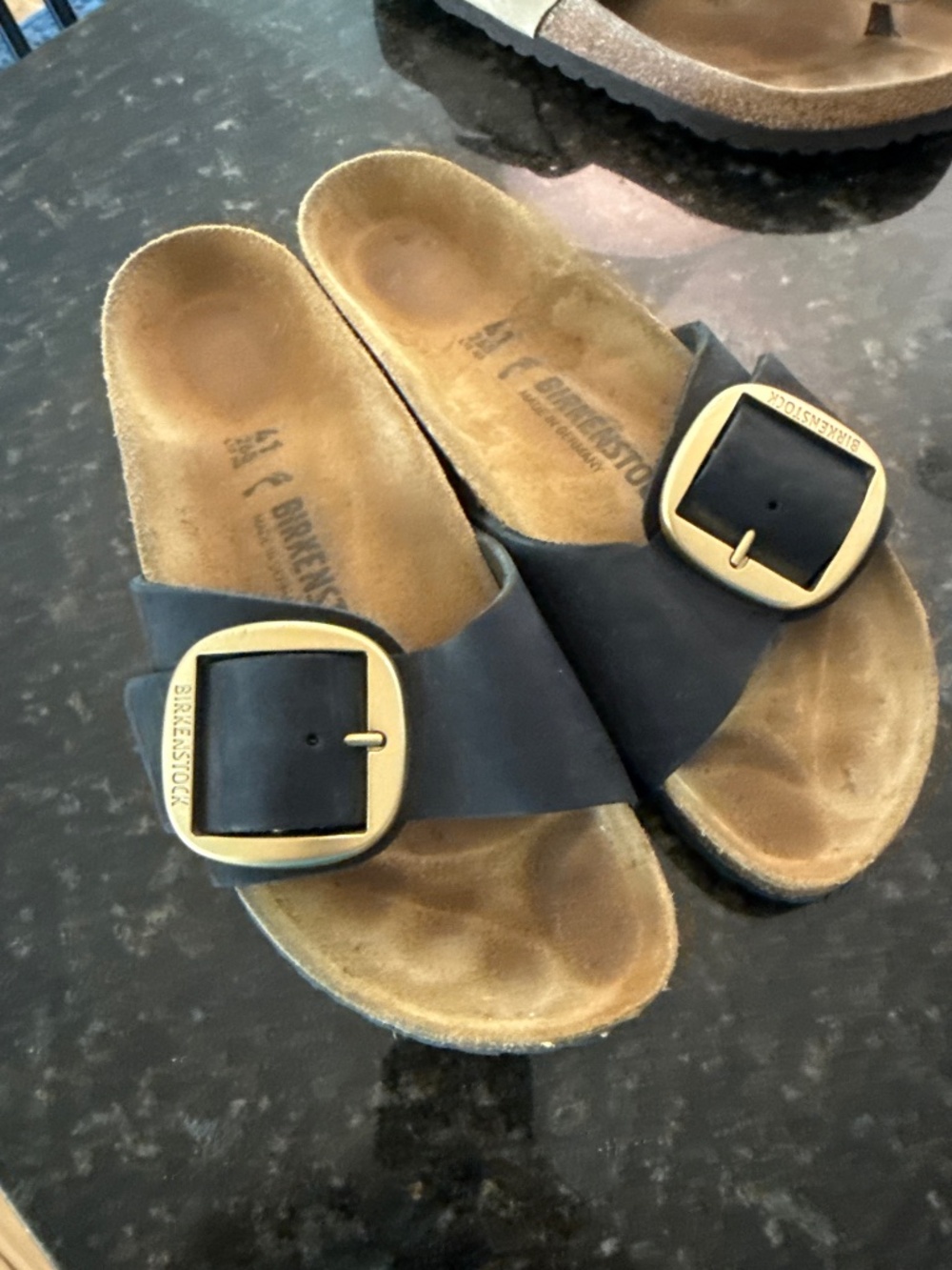 Birkenstock big buckle slides black
